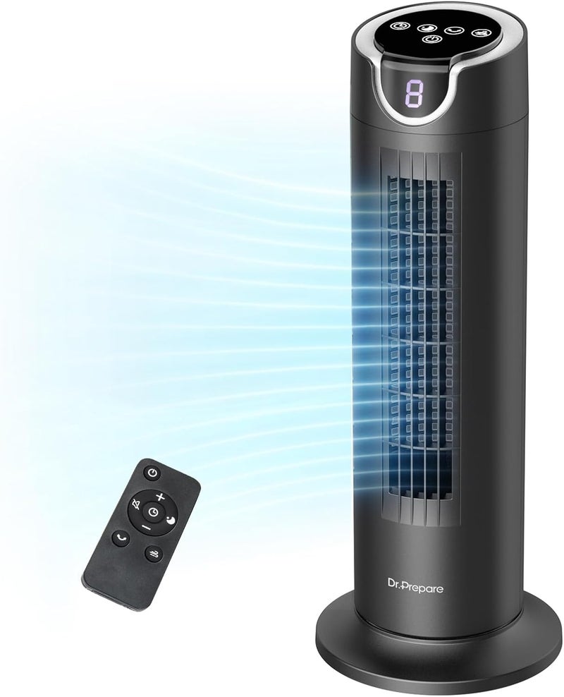 Dr. Prepare Tower Fan for Bedroom, 25 dB Quiet DC Bladeless Fan with Remote, 8 Speeds, 1-8H Timer, 80° Oscillating Fans for Indoors, 16 Inch Portable Desk Table Fans for Room, Home, Office - Image 1